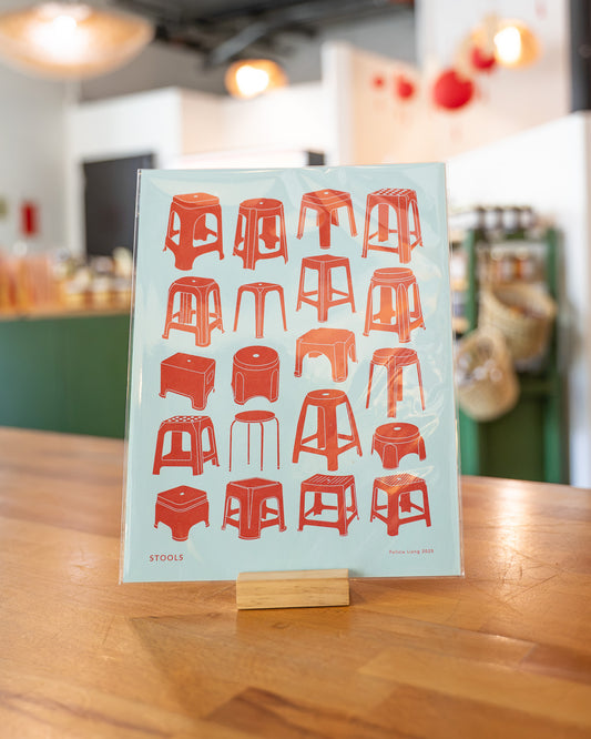 Red Stools Risograph Print